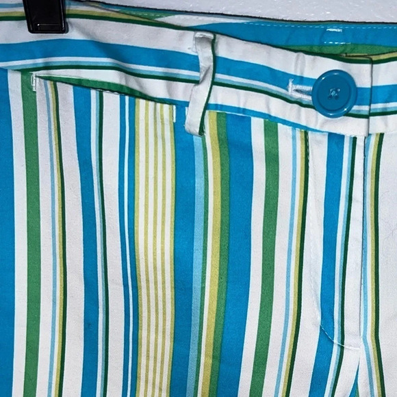 George Stretch,6 turquoise/green striped capri, oversize button zip closure - Picture 6 of 8